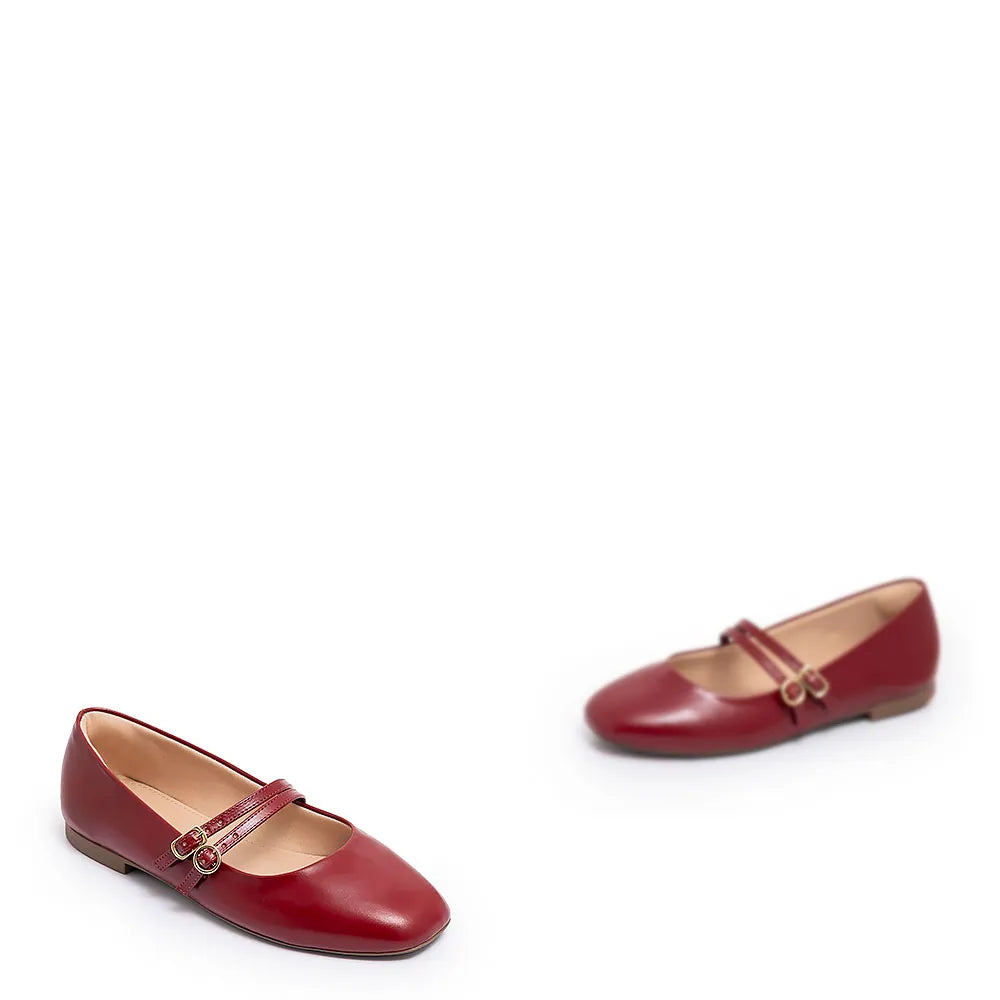 Red Mary Jane Buckle Flats