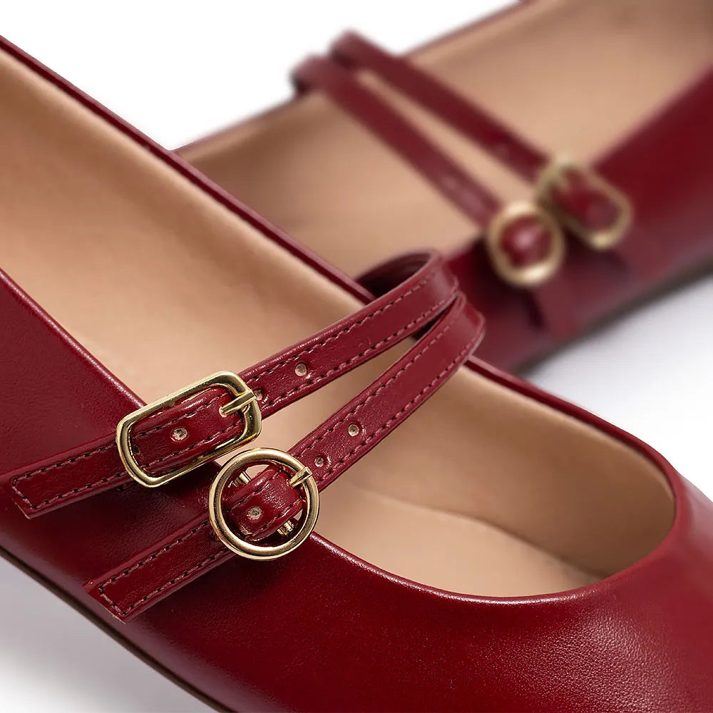 Red Mary Jane Buckle Flats