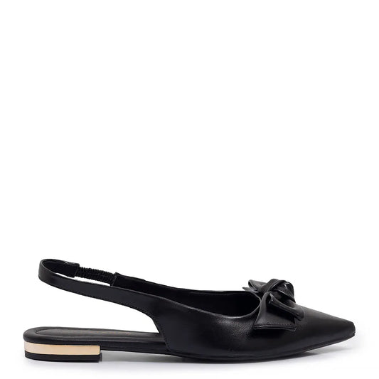 Black Slingback Bow Flat