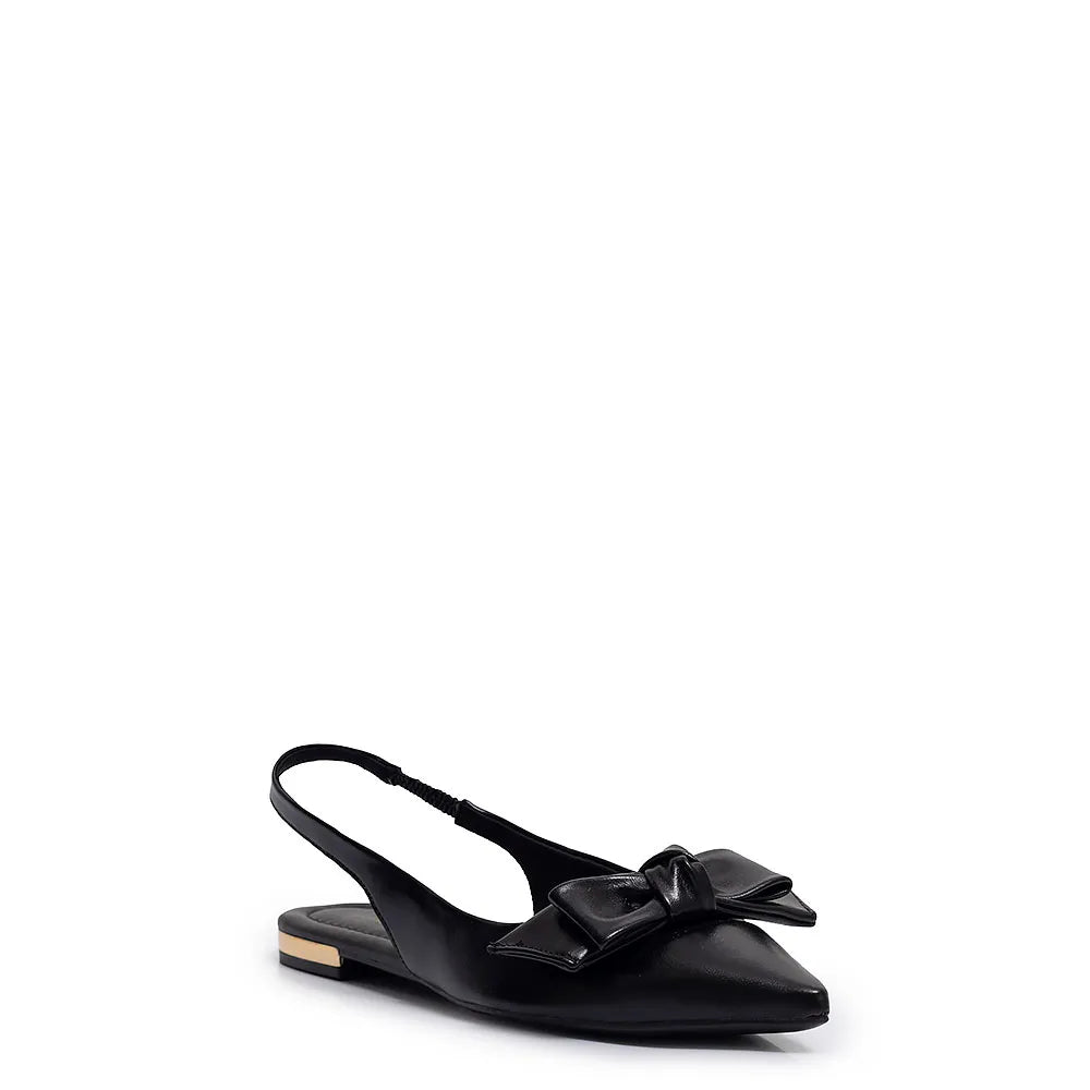Black Slingback Bow Flat
