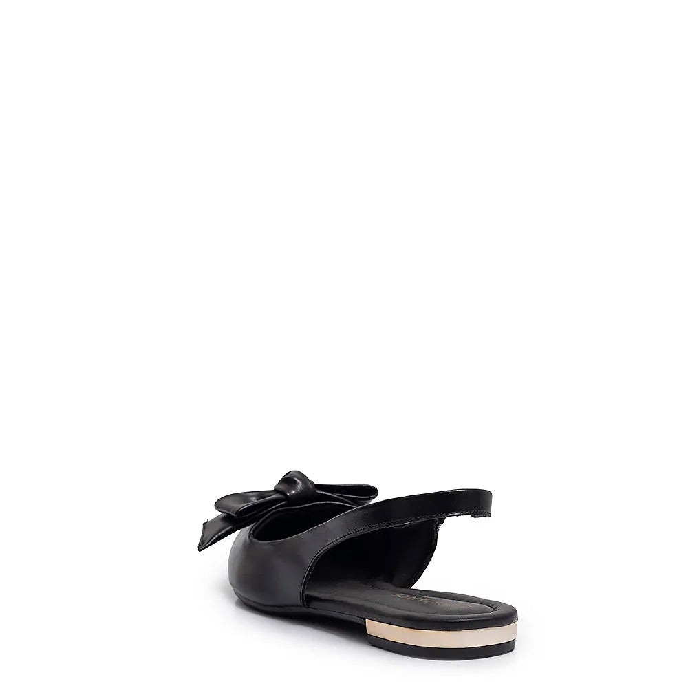 Black Slingback Bow Flat