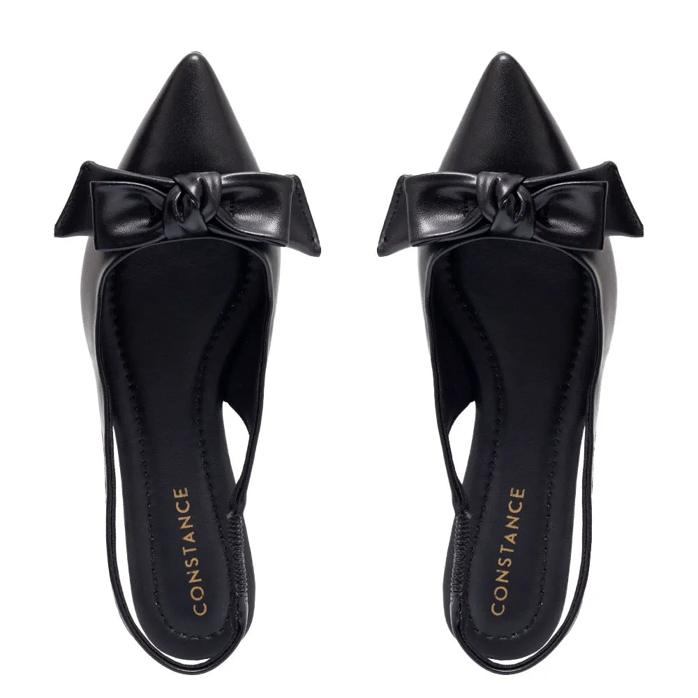 Black Slingback Bow Flat