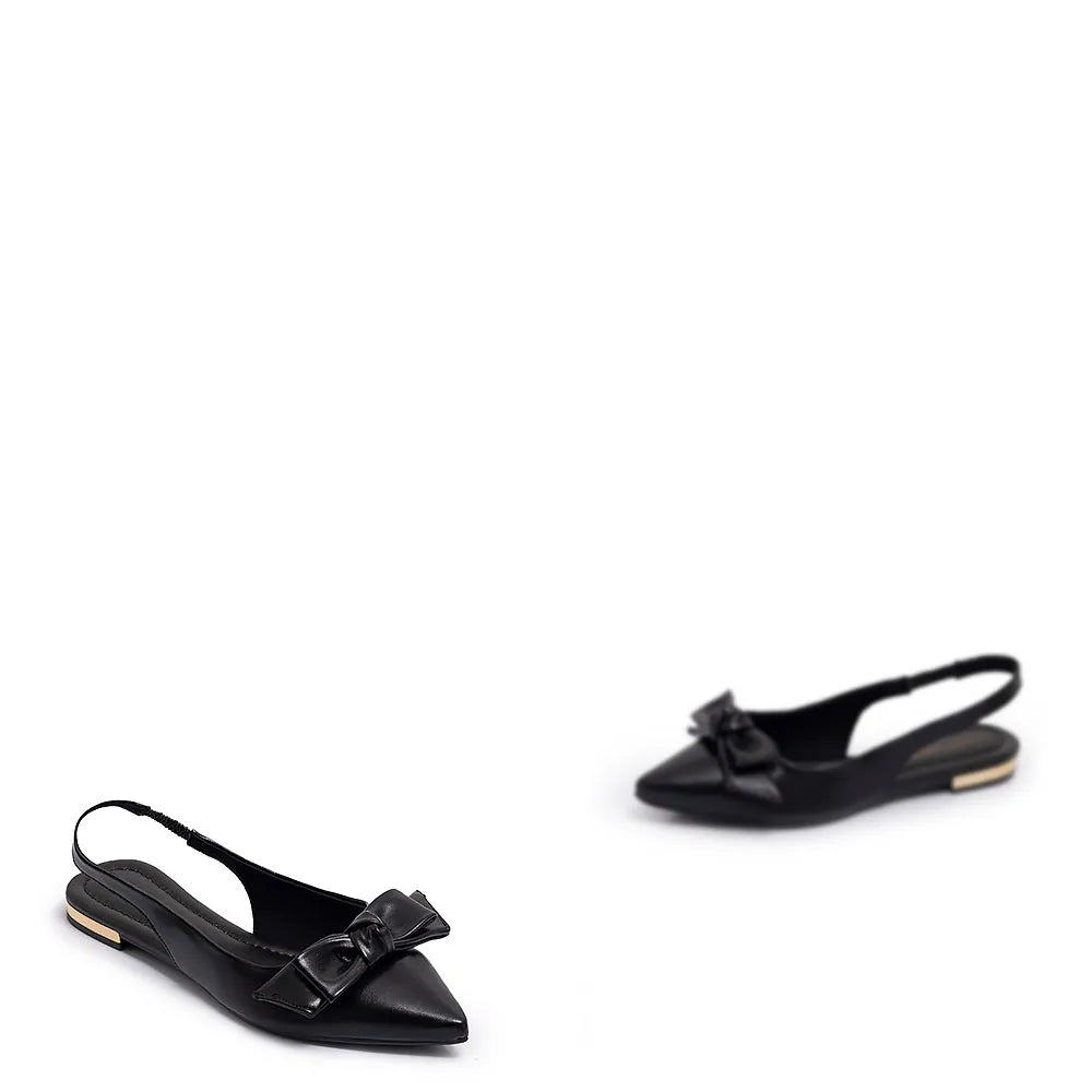 Black Slingback Bow Flat