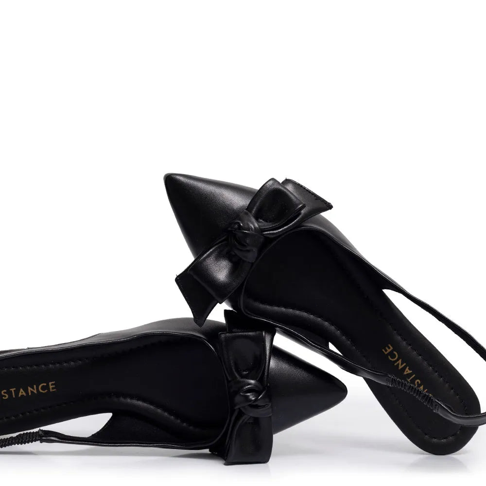 Black Slingback Bow Flat