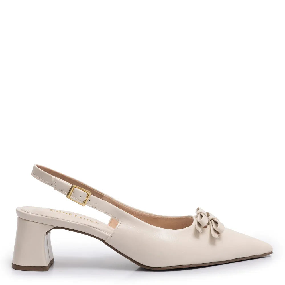Off White Slingback Bow Pumps