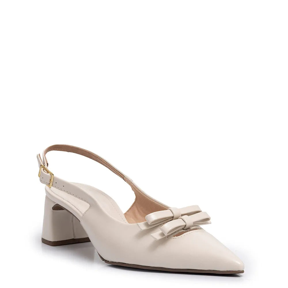 Off White Slingback Bow Pumps