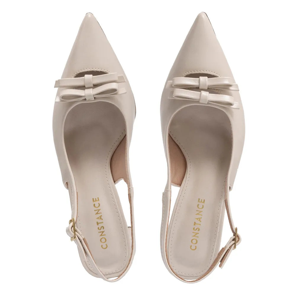 Off White Slingback Bow Pumps