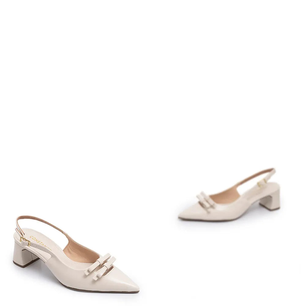 Off White Slingback Bow Pumps