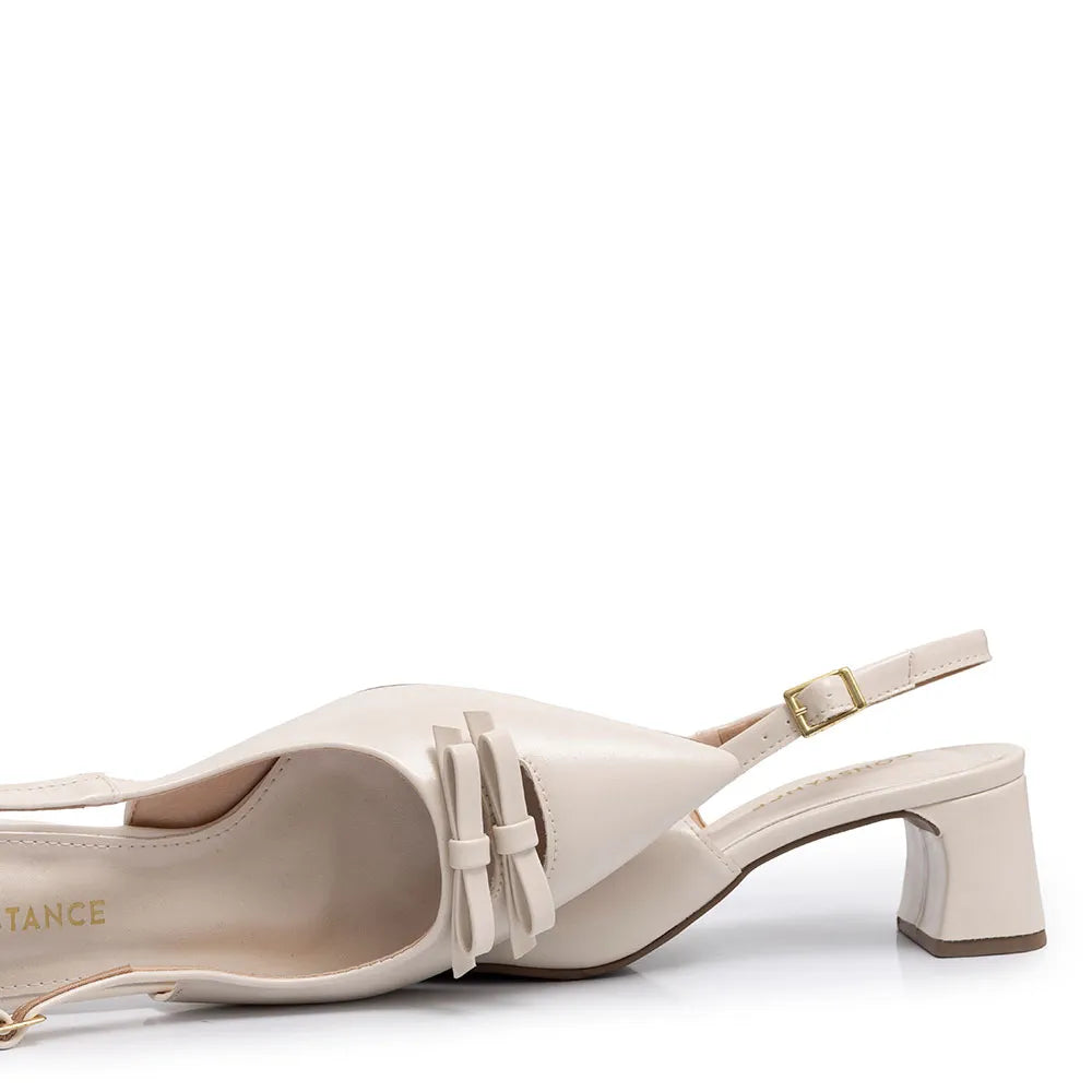 Off White Slingback Bow Pumps
