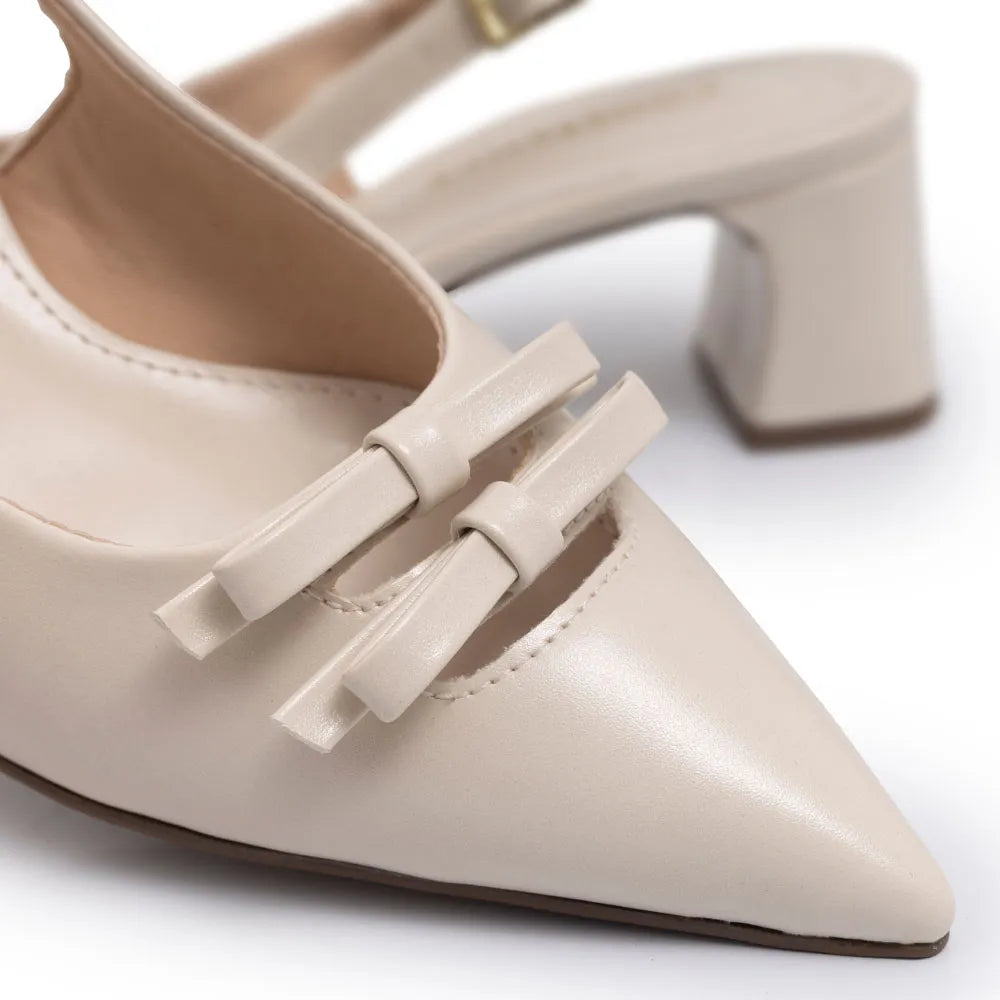 Off White Slingback Bow Pumps
