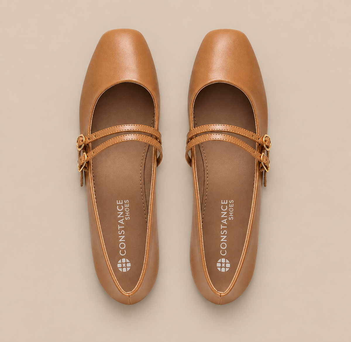 Beige Mary Jane Flats with Buckles