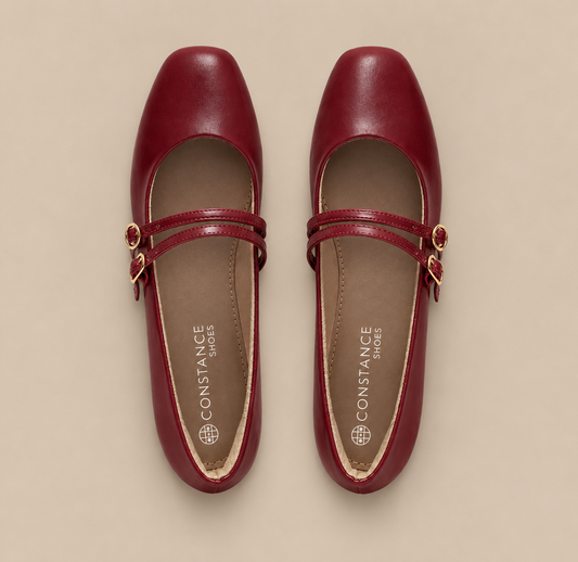 Red Mary Jane Buckle Flats