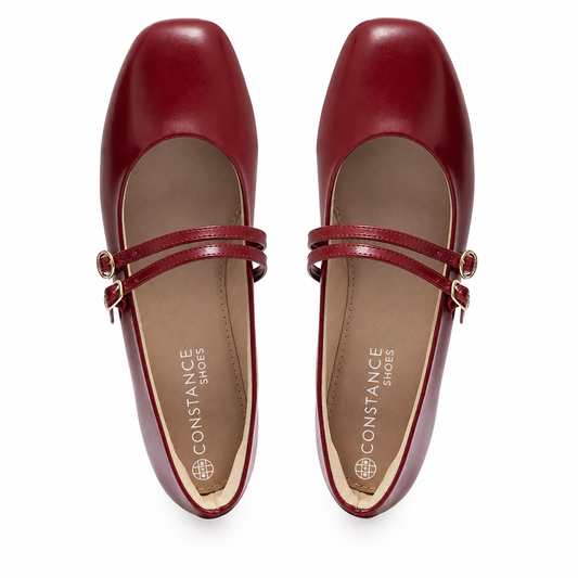 Red Mary Jane Buckle Flats